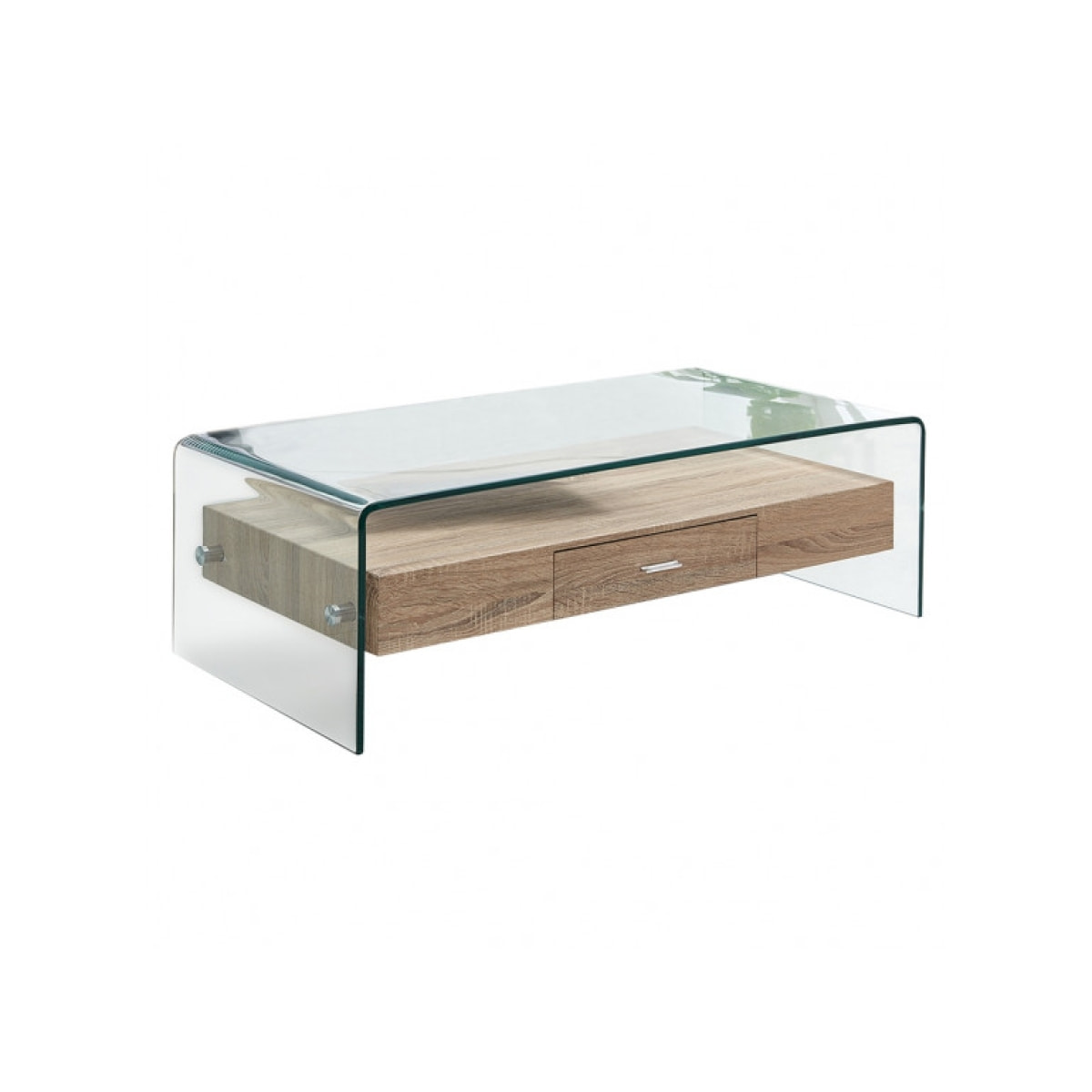 Table basse rectangulaire en verre trempé et caisson avec tiroirs - GLASS