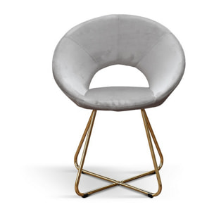 Set di 4 poltroncine ZANTE in tessuto effetto velluto grigio e base in metallo color oro