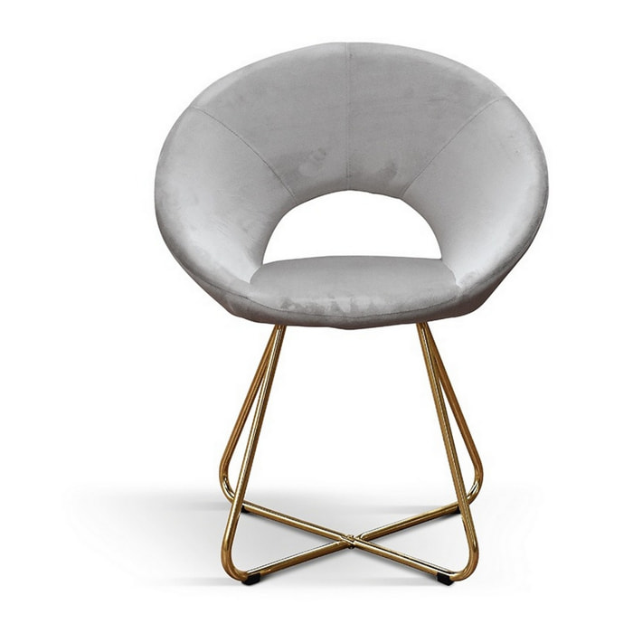 Set di 4 poltroncine ZANTE in tessuto effetto velluto grigio e base in metallo color oro