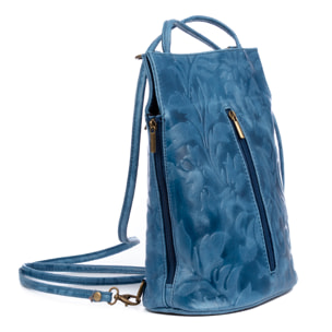 Archi borsa a spalla donna. Pelle autentica finitura scamosciata incisa fiori.