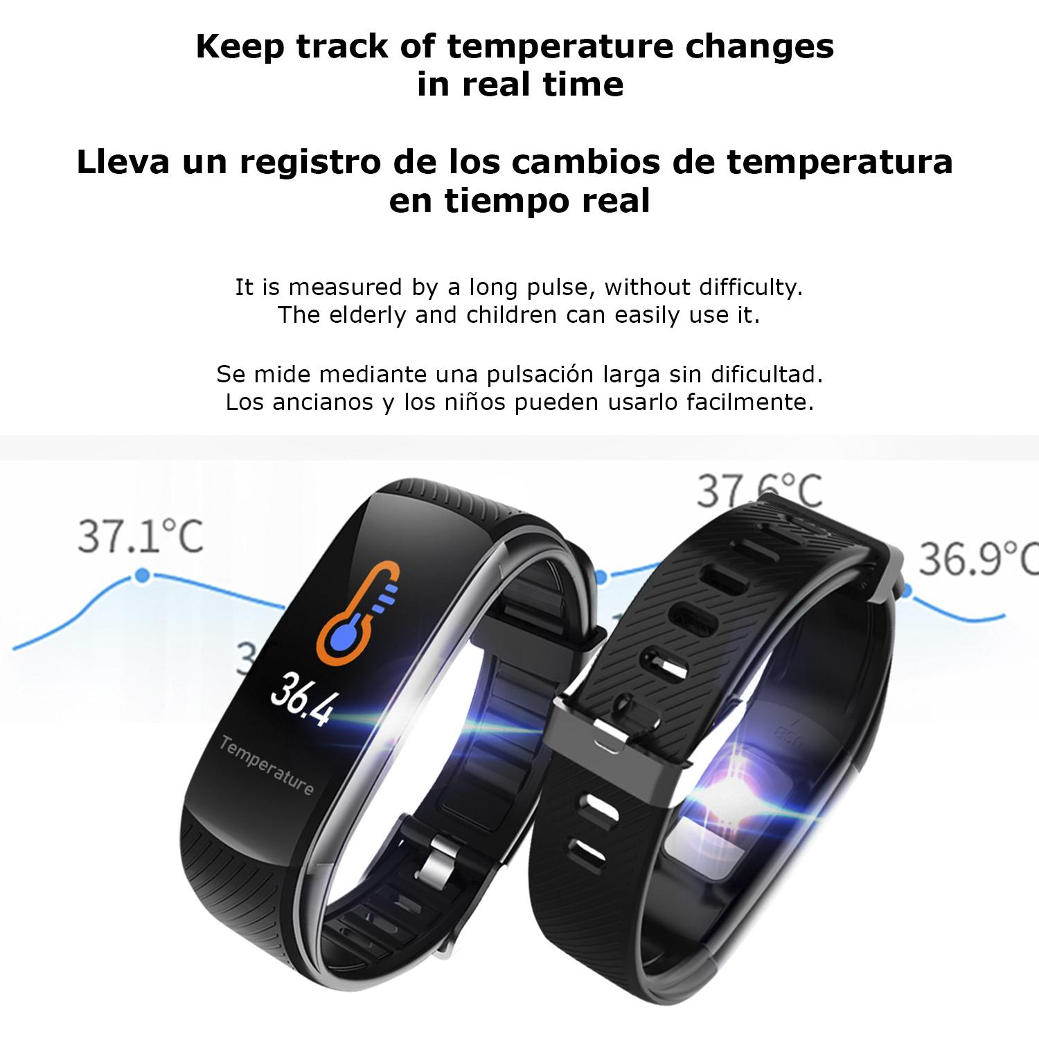 Pulsera inteligente T118 con medicion de temperatura corporal O2 en sangre y tension