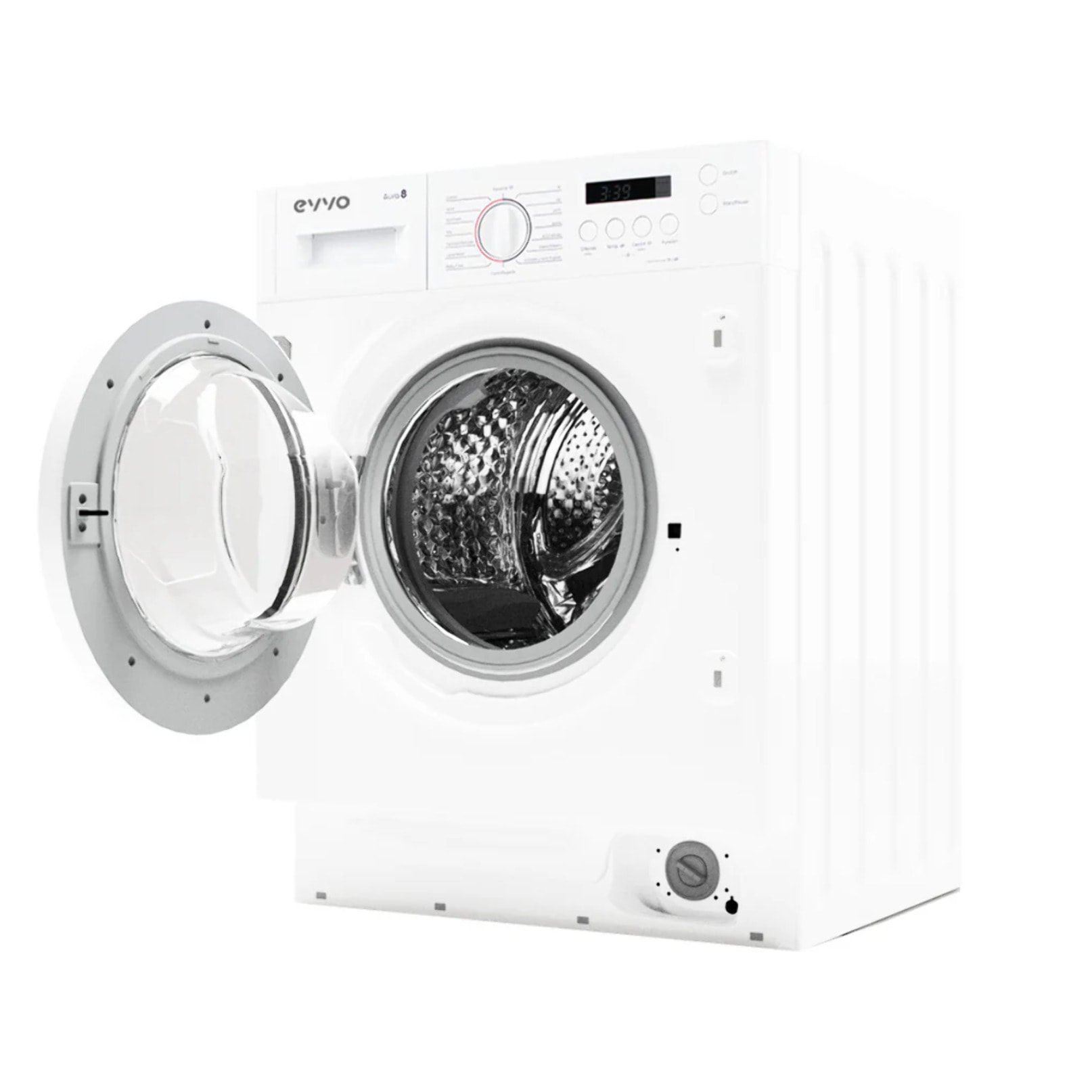 EVVO Lavadora 8 kg integrable Aura 8, 1350 rpm, Clase energética A, Motor Inverter, Tambor eProtect, 15 programas, Smart Load, Lavado Rápido, Inicio diferido