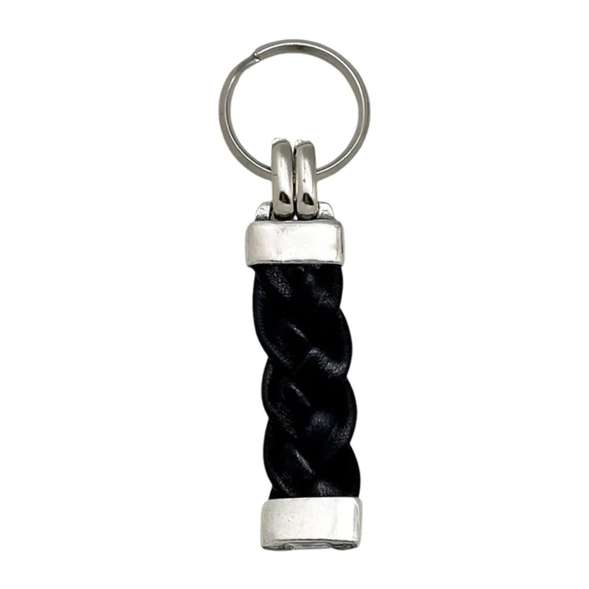 Conjunto pulsera y llavero trenzado negro en piel