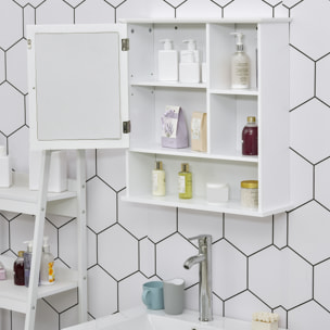 Armoire murale salle de bain armoire à glace placard de rangement toilettes 1 porte niche + étagères latérales MDF blanc