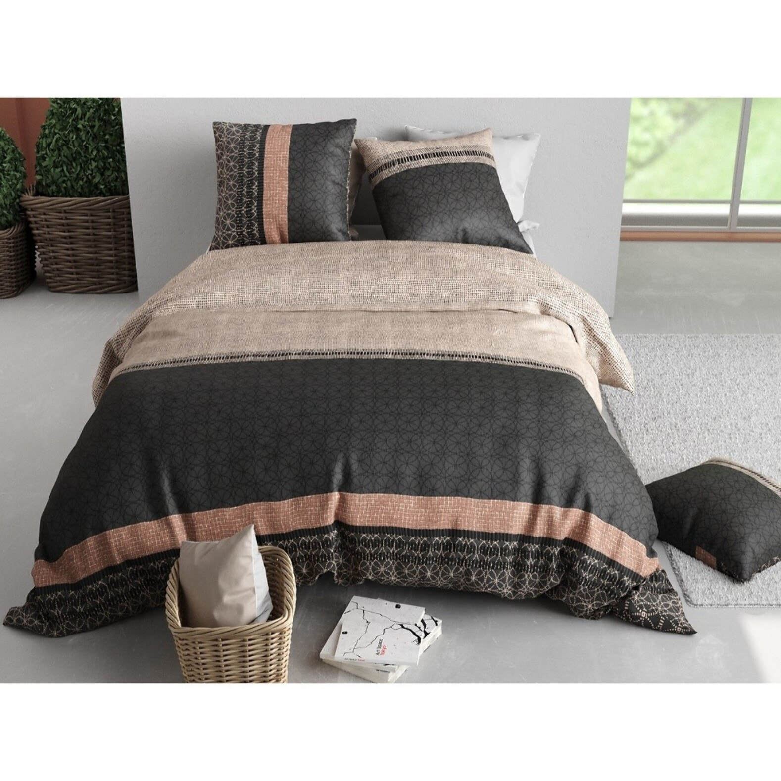 Parure housse de couette imprimée + 2 taies Obsi