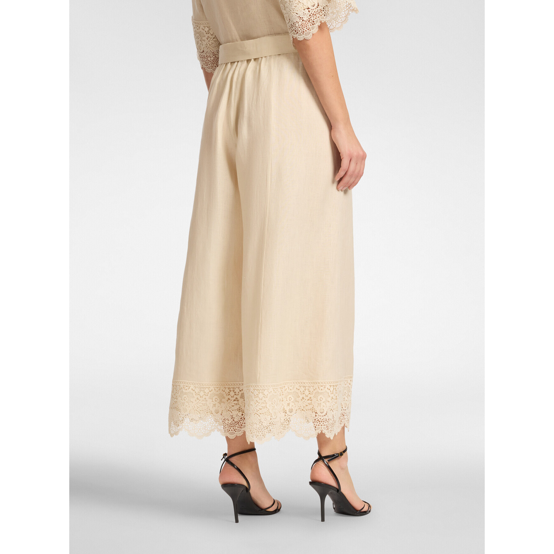 Elena Mirò - Pantaloni cropped in lino con pizzo - Beige