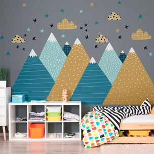 Stickers muraux Noël - Décoration chambre salon - Autocollant Sticker mural géant montagnes scandinaves MONTAGNES DE NOËL