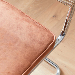Chaise cantilever acier effet rotin et tissu (lot de 2) MAJA