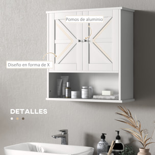 Armario de Baño de Pared, Mueble de Baño Colgar Rústico con Compartimento, Estante Ajustable, 2 Puertas, para Cocina, Lavadero, sobre el Inodoro, Blanco