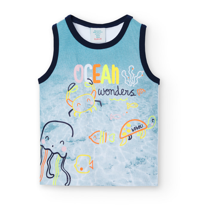 Camiseta niño, tirantes, cuello redondo estampada, blanco