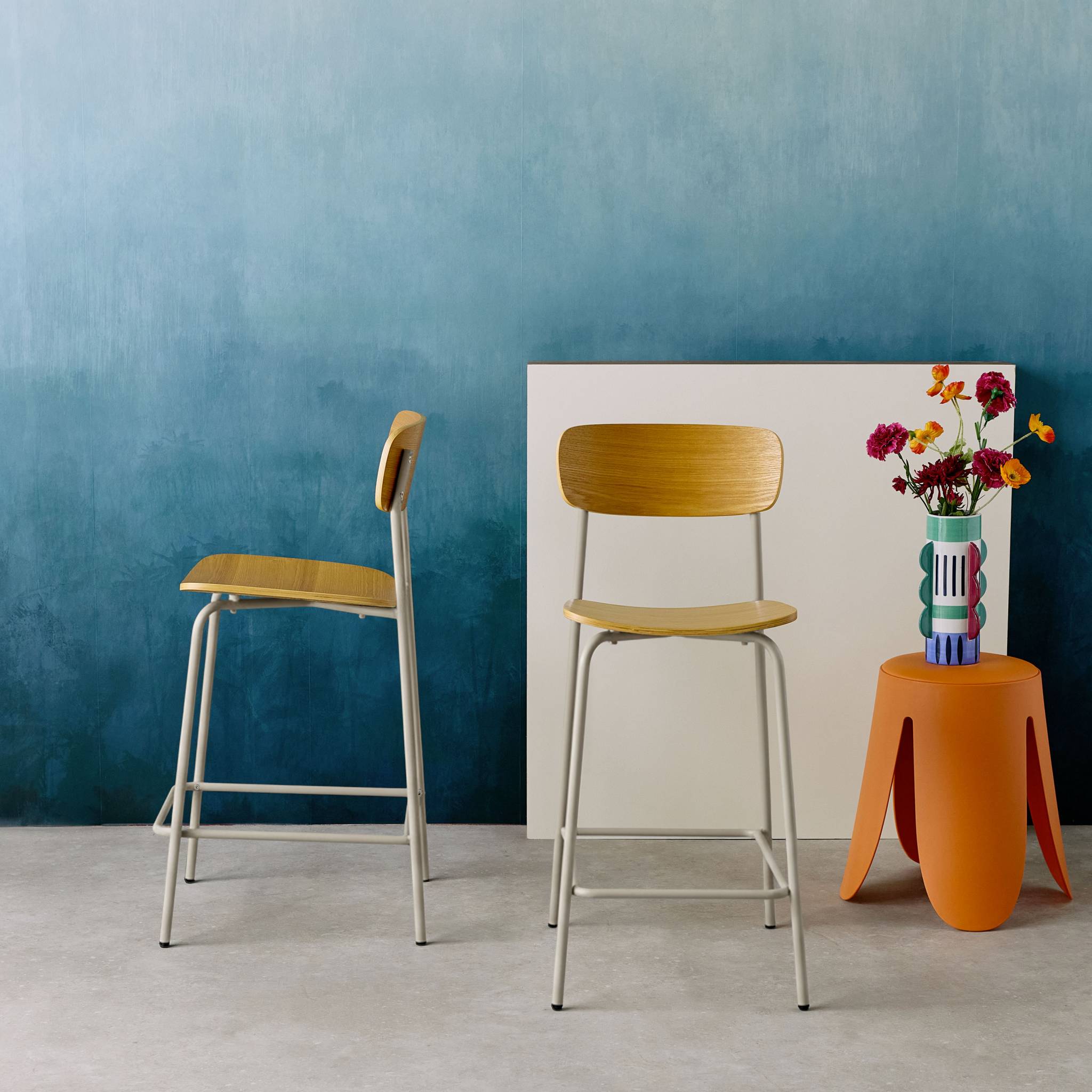 Tabouret de bar vintage métal et contreplaqué 66cm (lot de 2) TOBY