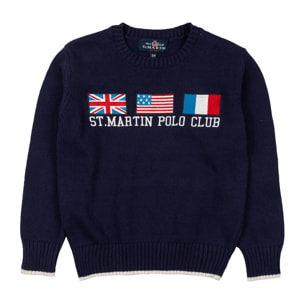 Girocollo finezza 5 con intarsio bandiere Polo Club St Martin Blu