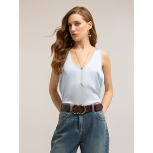 Motivi - Top de raso de hombro ancho - Light - blue