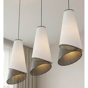 Lampada a sospensione MODA in acciaio e tessuto grigio