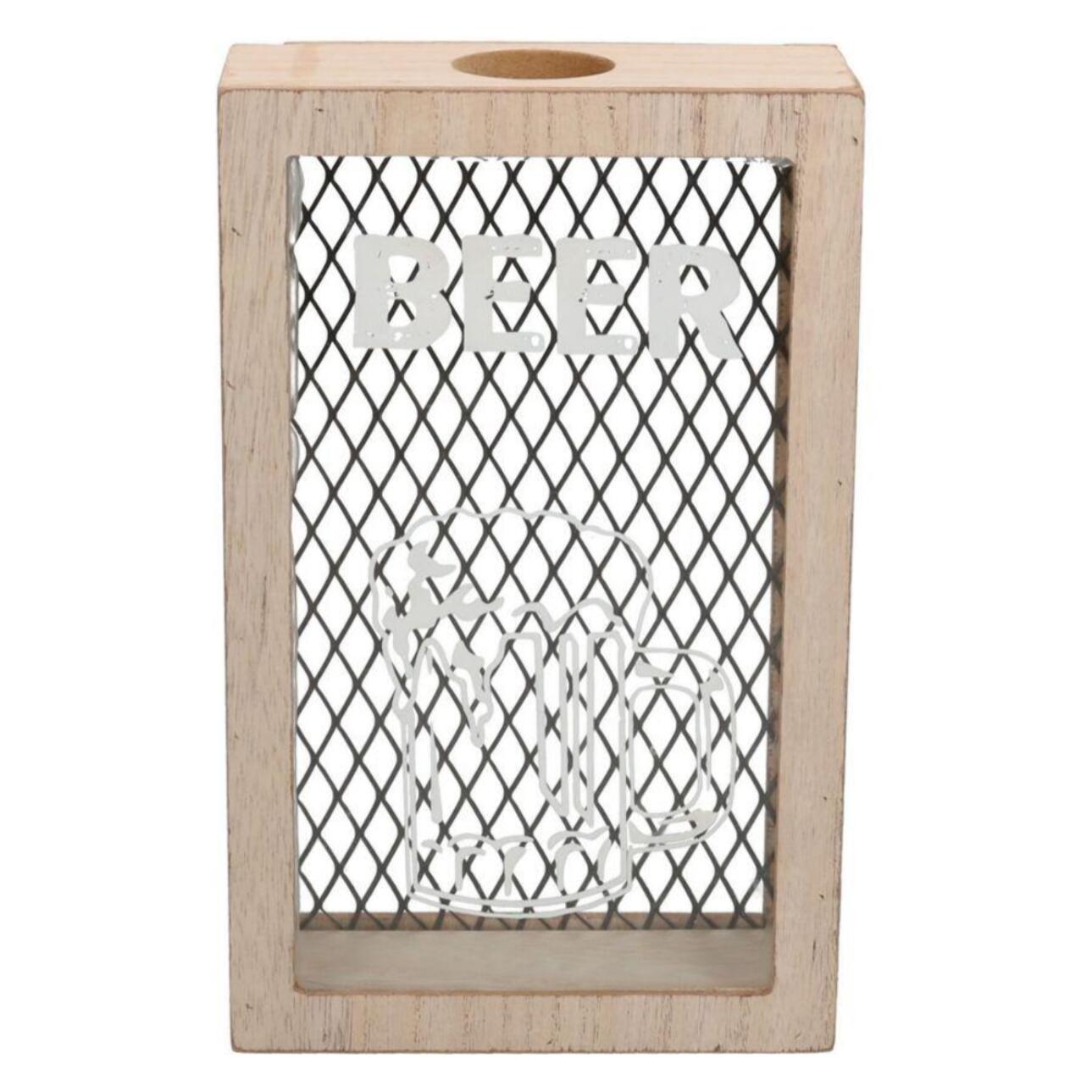 Portatappi da birra in legno Estia con rete nero cm15x6,5h24