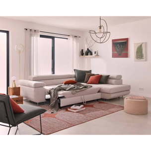 Zaria - canapé d'angle droit - convertible avec coffre et têtières réglables - 5 places - en velours côtelé - Beige