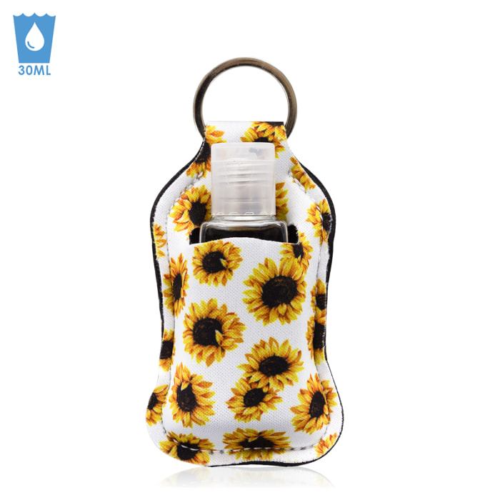 Portachiavi bottiglia igienizzante per mani alcol ricaricabile 30ml tessuto design girasole bianco