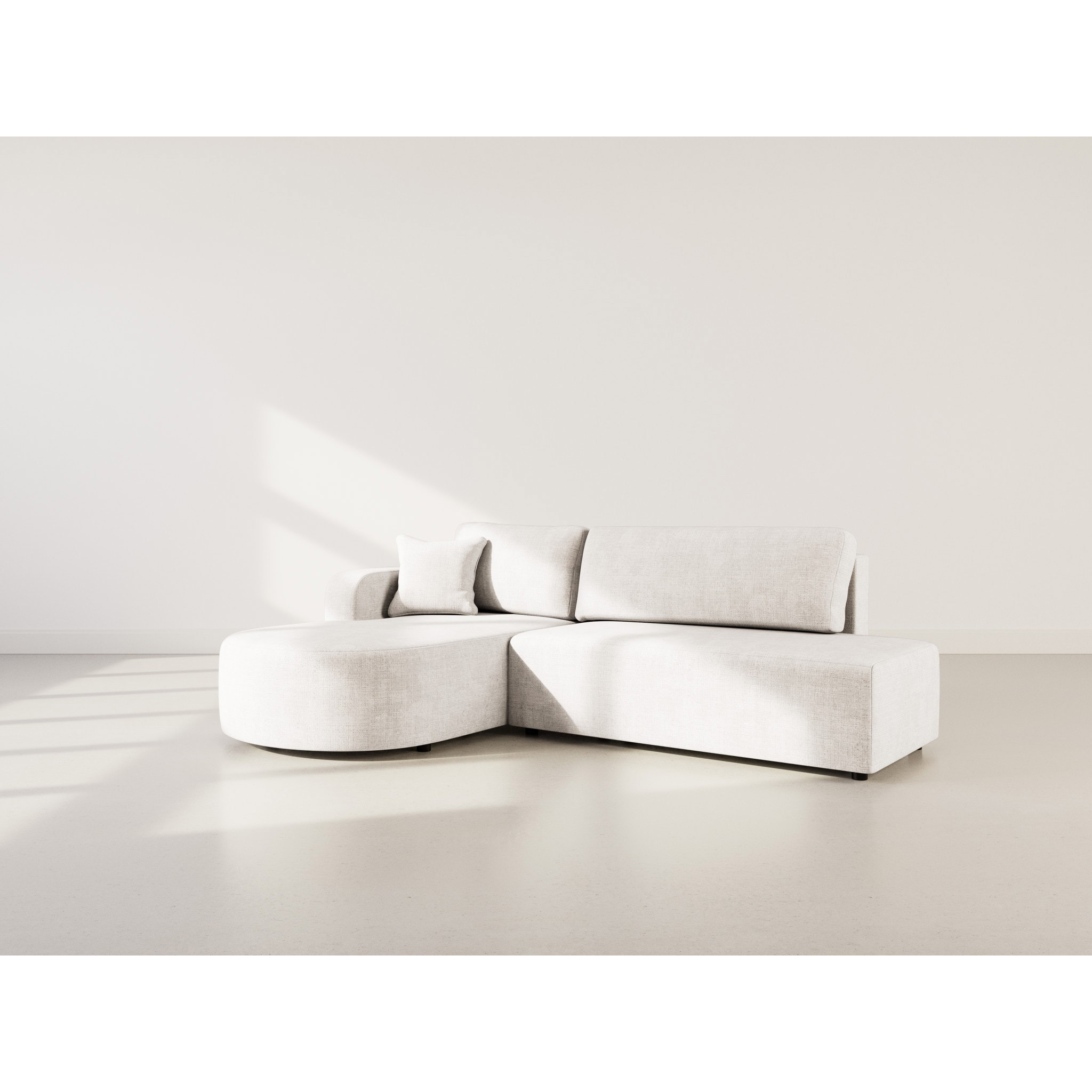 Miro - Canapé d'angle gauche 4 places convertible avec coffre en velours texturé - Beige