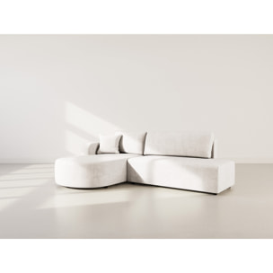 Miro - Canapé d'angle gauche 4 places convertible avec coffre en velours texturé - Beige