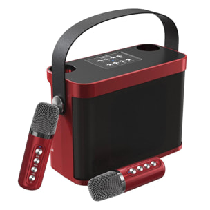 Kit karaoke con altoparlante Bluetooth e 2 microfoni. 10 W, batteria integrata.