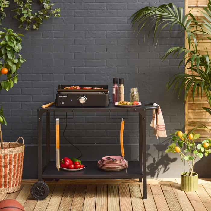 Plancha électrique noire NIKOLA 1 brûleur avec desserte. acier émaillé. 2200 W