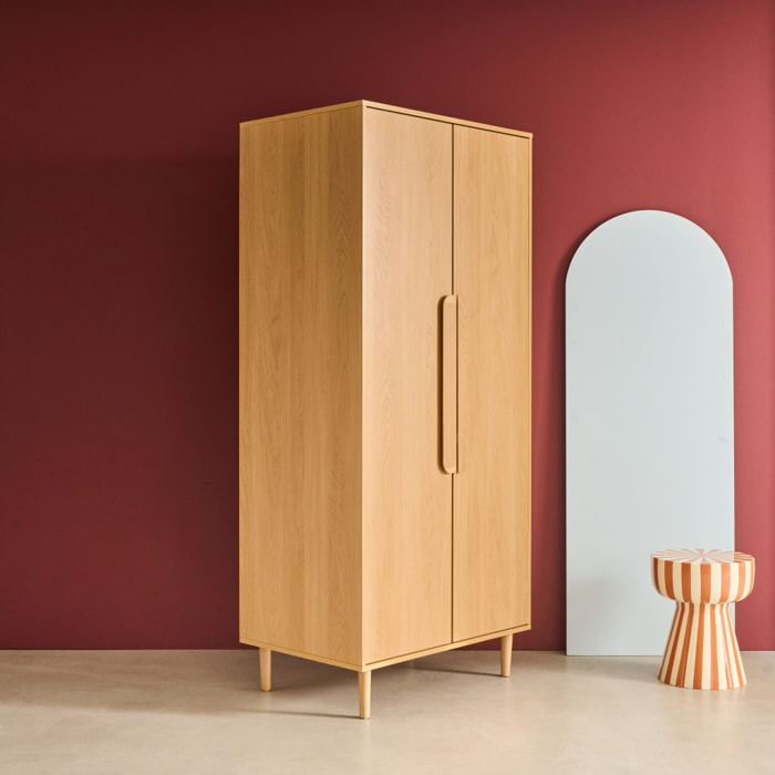 Armoire dressing décor bois 2 portes, étagères et penderie JULIANA