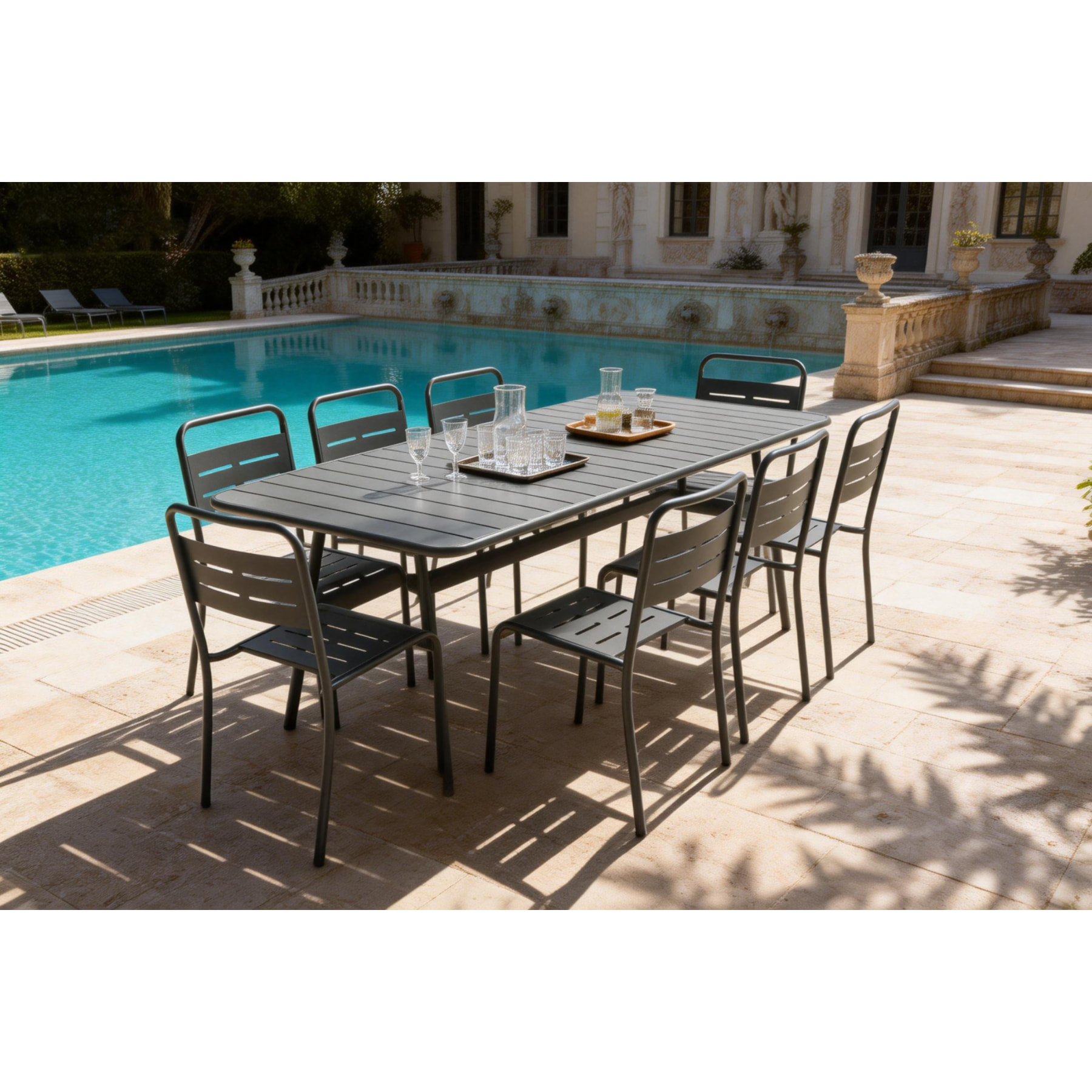 EVORA Ensemble table de jardin 200 cm et 8 chaises