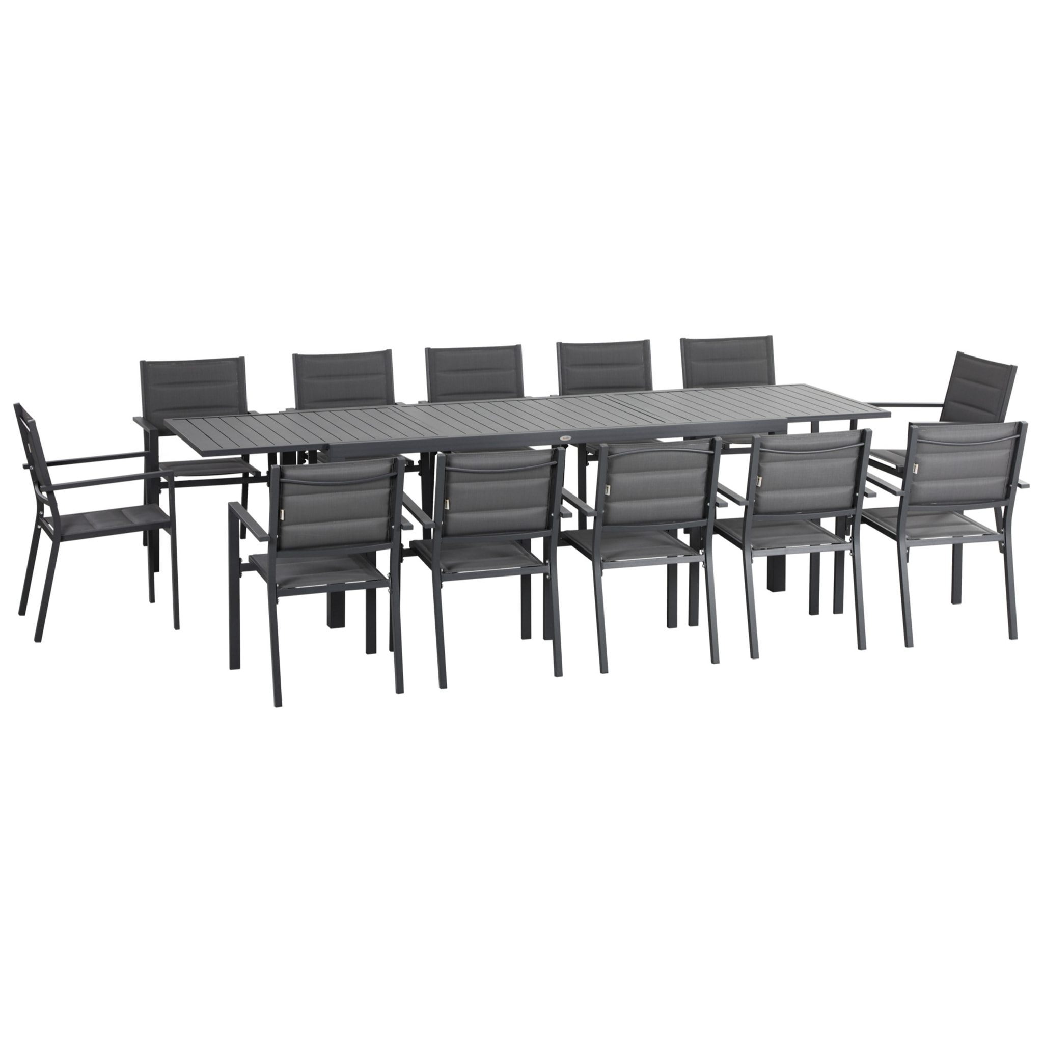 Ensemble de jardin 12 personnes chaises empilables table extensible 200/300L cm alu. textilène gris