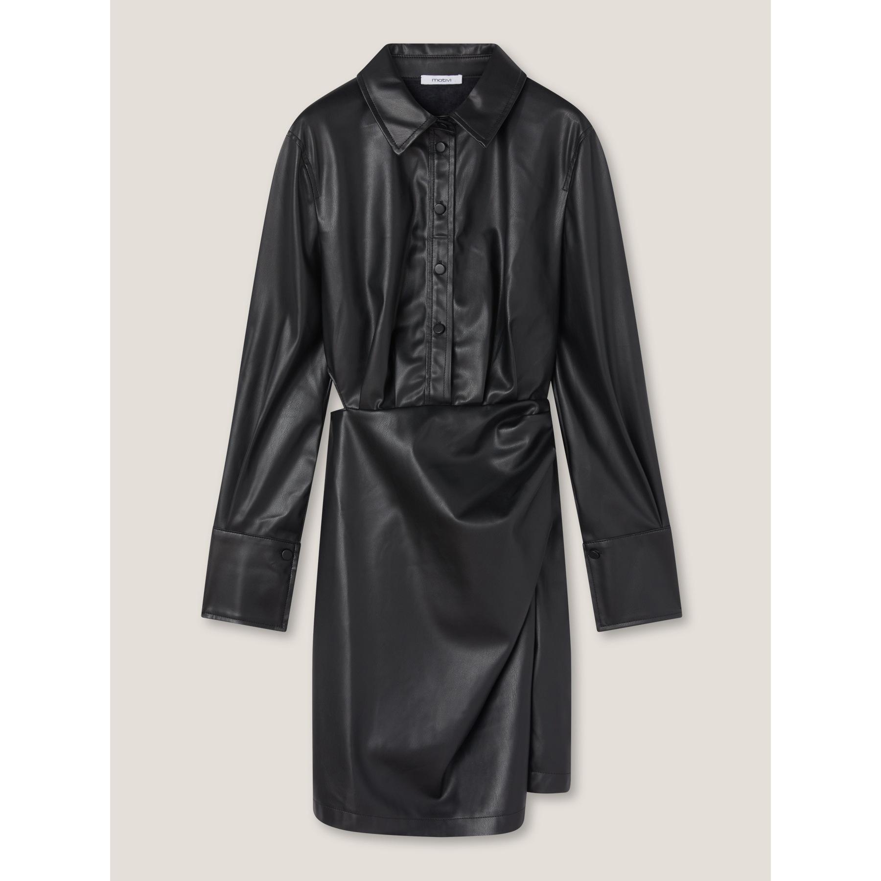 Motivi - Vestido corto camisero de piel sintética - Negro