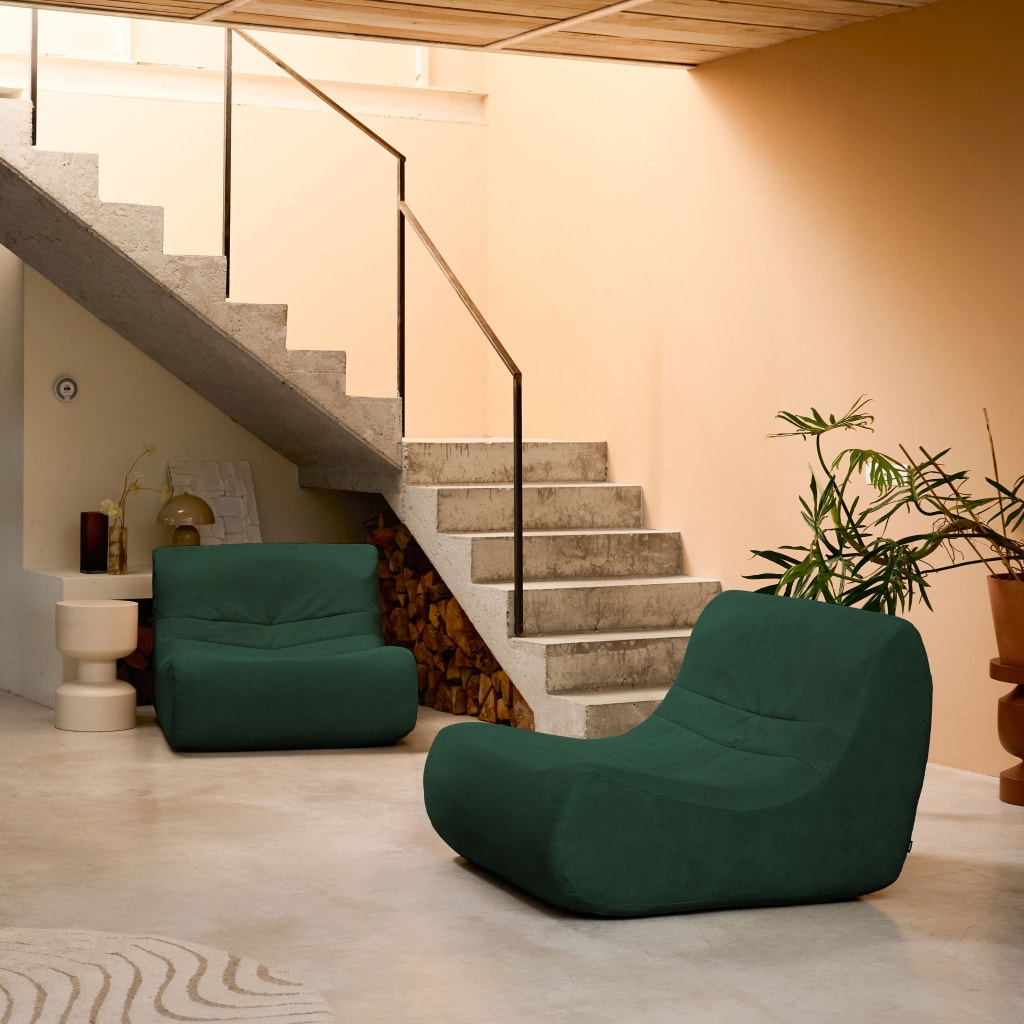 Fauteuil chauffeuse en velours style contemporain 2 places vert