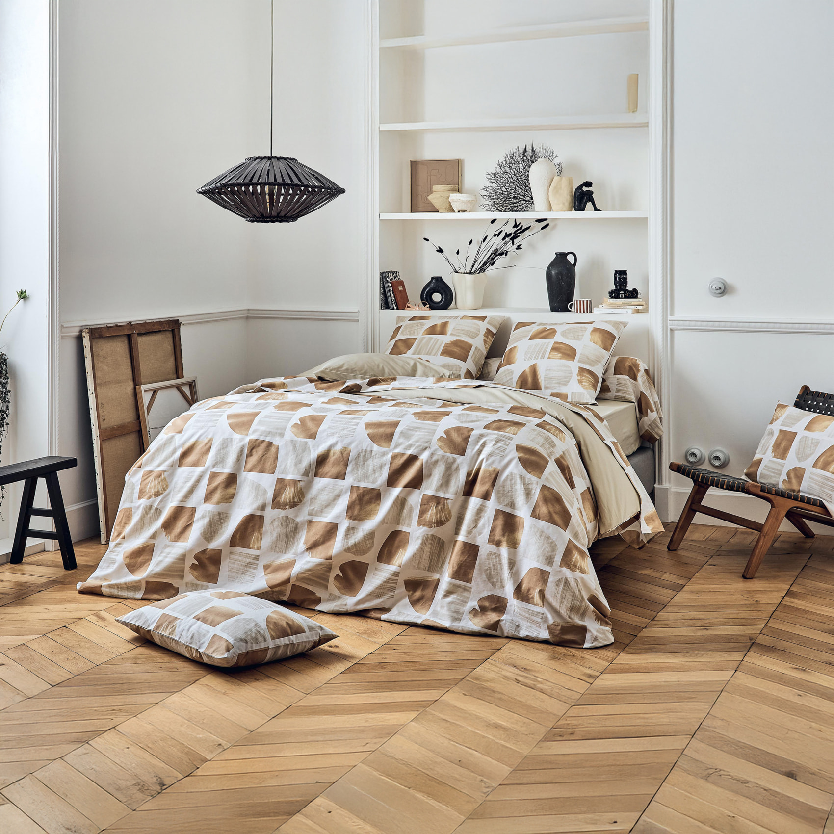 Drap plat coton graphique - Marron Clair