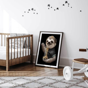 Affiche enfant repas de paresseux  Affiche + cadre en bois - Noir