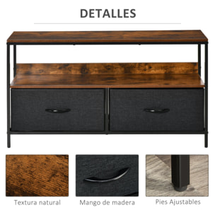 HOMCOM Mueble de TV de hasta 47'' Mesa de TV Estilo Industrial con Estante y 2 Cajones de Tela Plegables para Salón Dormitorio 98x29x56 cm Marrón Rústico y Negro