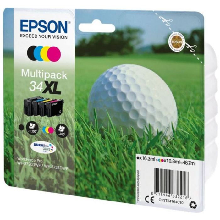 Cartouche d'encre EPSON Pack Multipack 4 Originales T3476 XL (Noir + 3 Couleurs) - C13T34764010