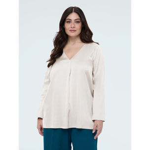 Fiorella Rubino - Blusa escote en V en raso de viscosa - Blanco