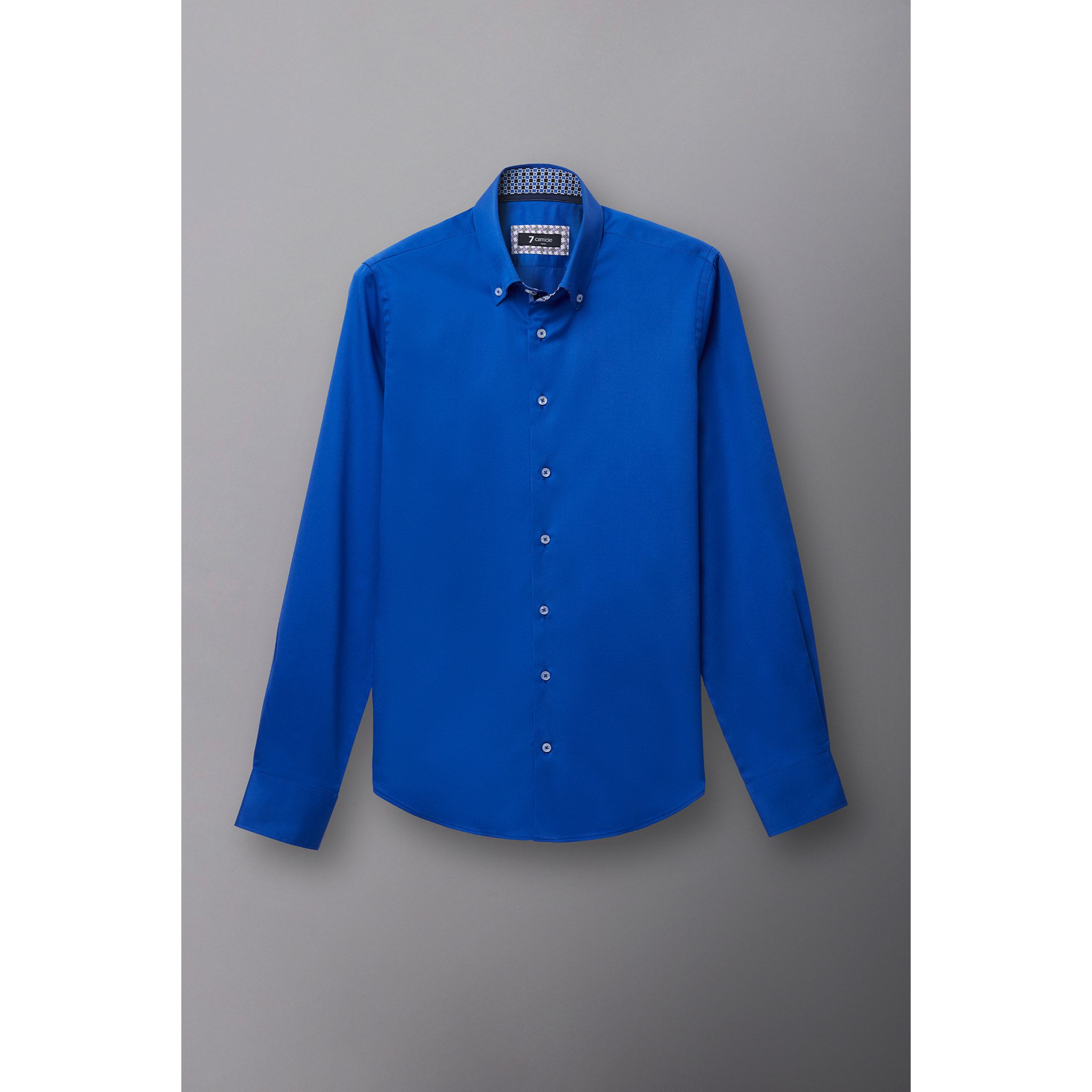 Camicia Uomo 2 Bottoni Button Down Slim Satin Unito Celeste Cadetto