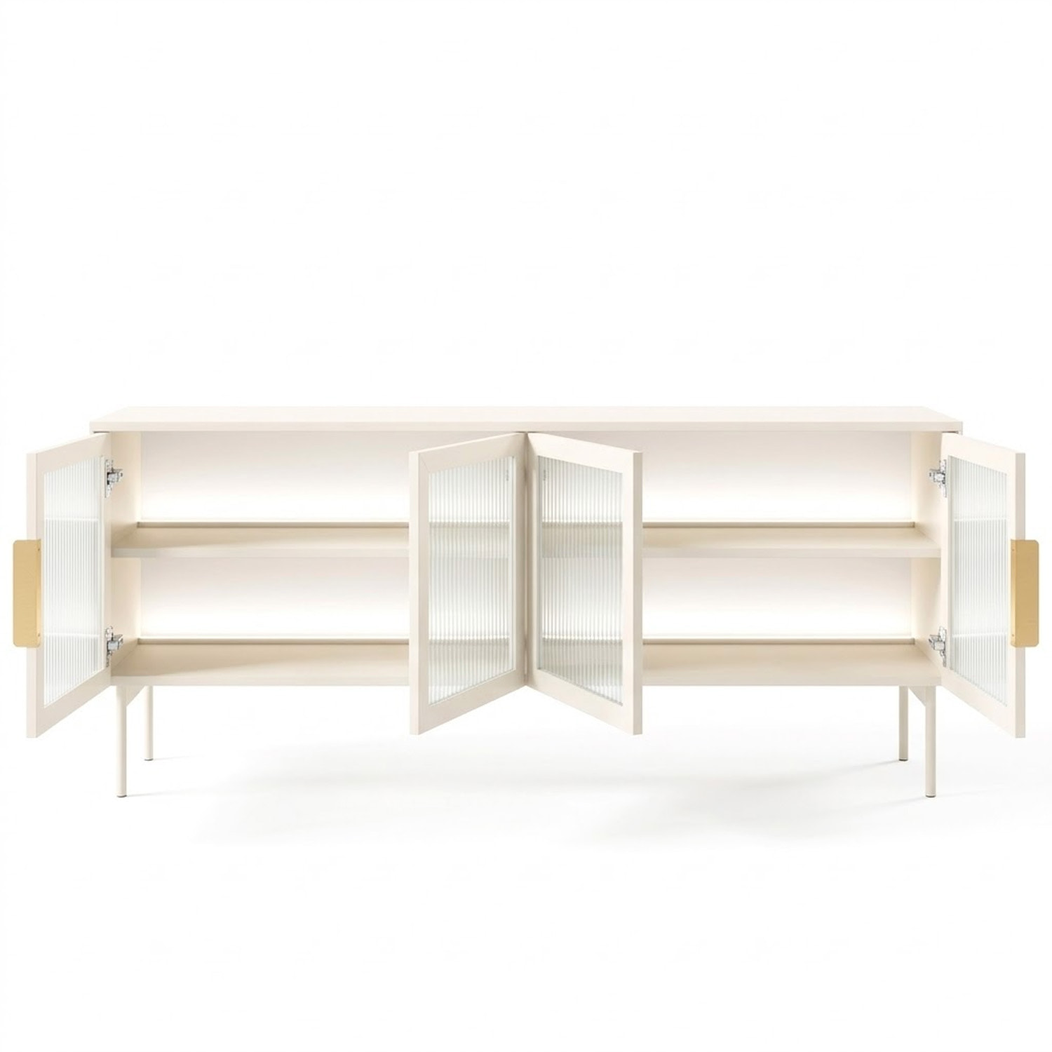 Mobile Tv elegante con 4 ante in vetro, ripiani interni e illuminazione LED integrata. Struttura resistente laminato 181.3 x 39.3 x 61.6 cm Cashmere