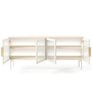 Mobile Tv elegante con 4 ante in vetro, ripiani interni e illuminazione LED integrata. Struttura resistente laminato 181.3 x 39.3 x 61.6 cm Cashmere