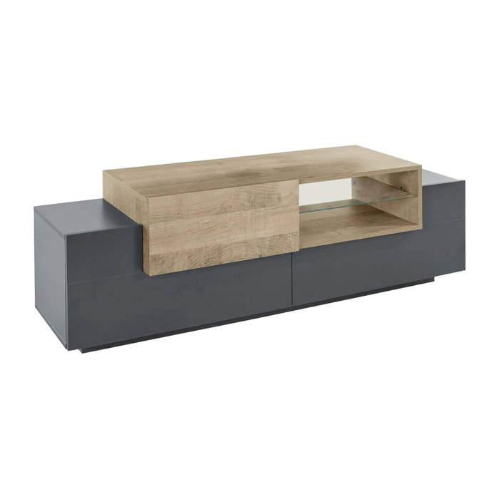 Mobile porta TV Andris, Credenza bassa da soggiorno, Base porta televisione, 100% Made in Italy, cm 160x45h51, Antracite e Acero