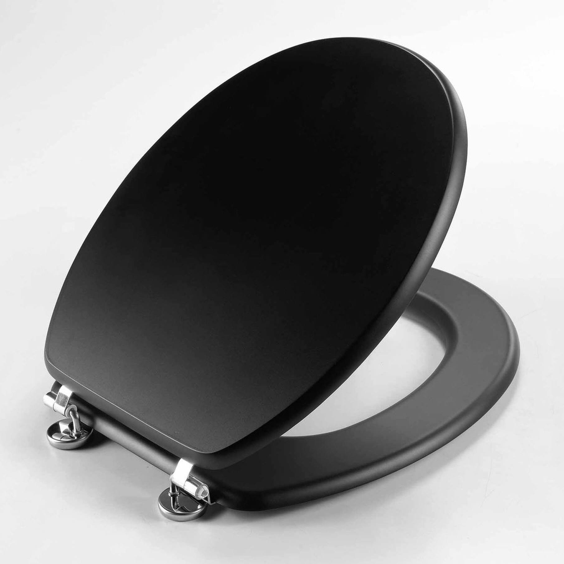 Well home asiento de inodoro mdf con tapa y bisagras de acero inoxidable color negro 37,5x5,5x45cm