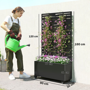 Jardinière mobile treillis haut design graphique  90 x 30 x 160 cm métal époxy noir