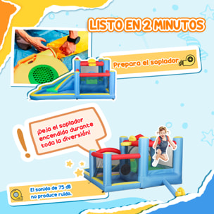 Castillo Hinchable con Soplador 5 en 1 Parque Acuático Hinchable para Niños con Tobogán Piscina Diana y Canasta para Exterior Interior 385x290x180 cm