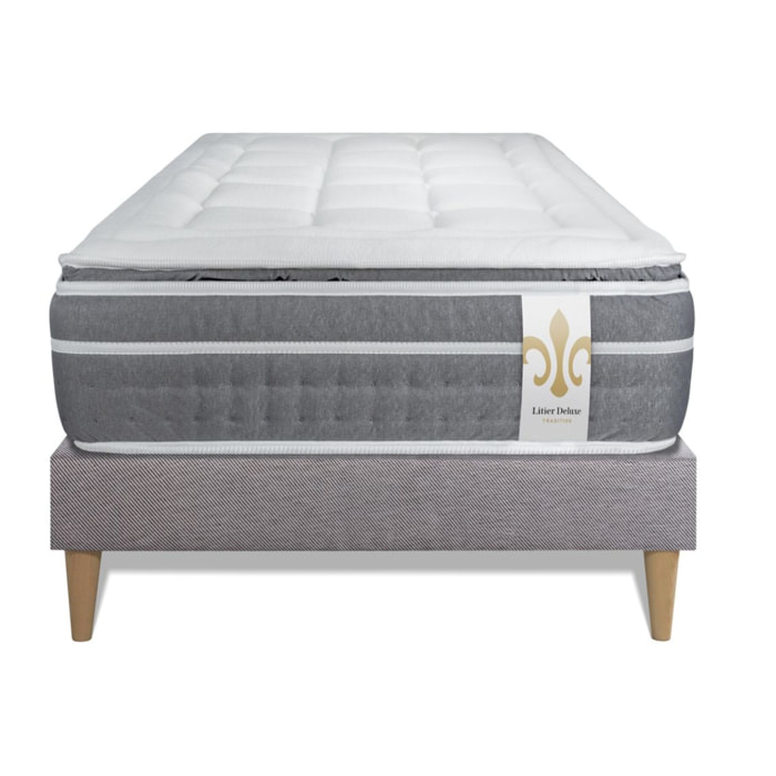 Ensemble Matelas Trente PLUS - 30cm - Hybride - Effet nuage avec surmatelas intégré - Sommier kit Gris