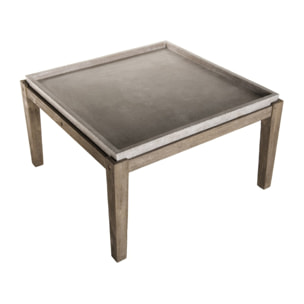 HECTOR - Table basse de jardin carrée béton 83x83 cm pieds en bois Acacia