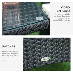 Conjunto de Muebles de Exterior de Ratá¡n 1 Mesa 2 Sillas Estructura Metal Negro