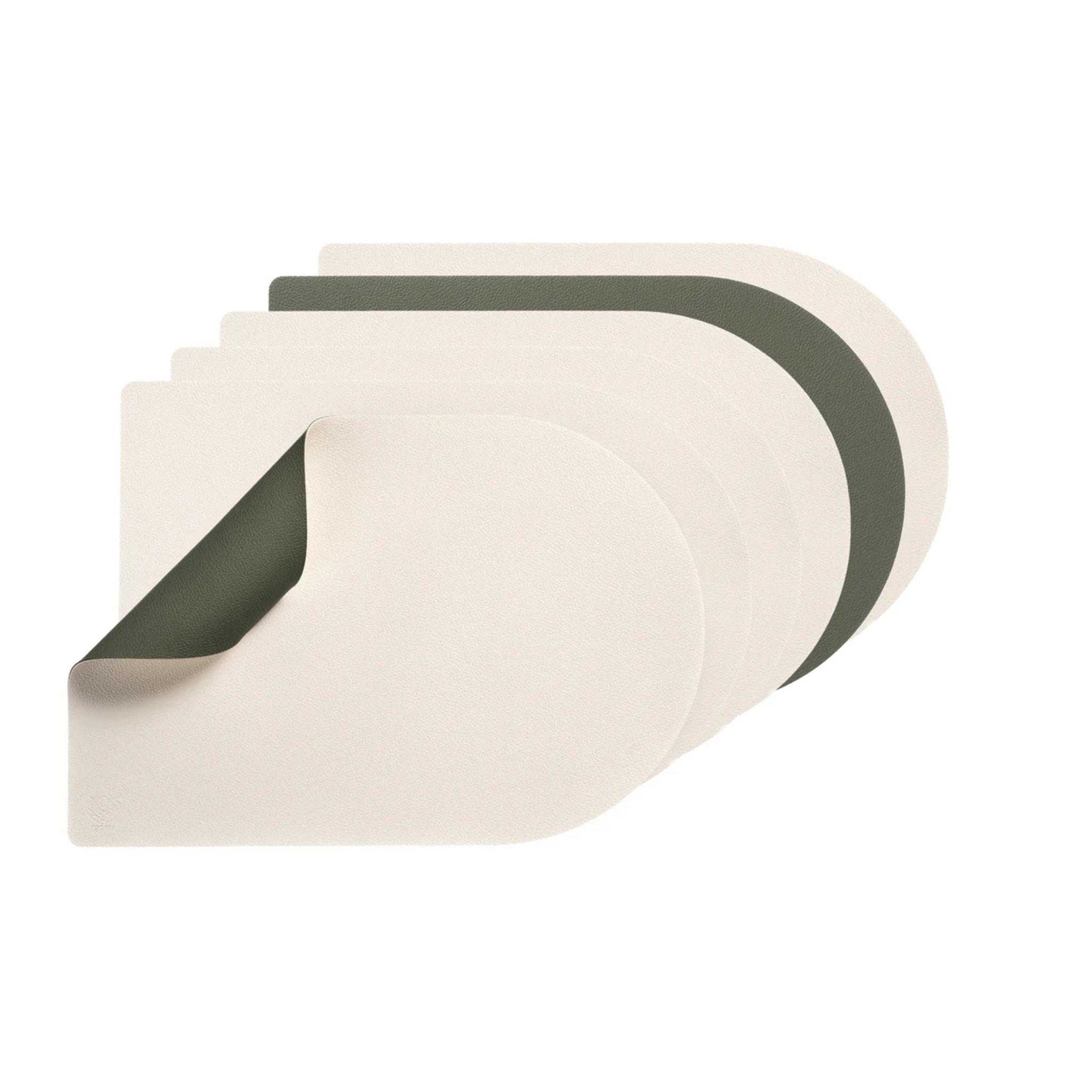 Set de table rectangovale réversible - 6 pièces - Cuir recyclé blanc crème et vert de gris