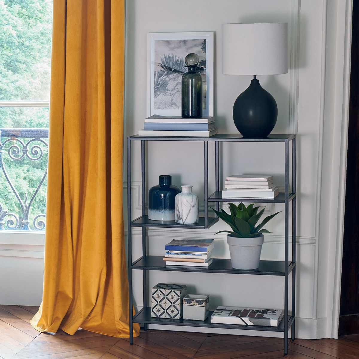 Étagère "Gota" - 5 étages - métal - noir - 75x100 cm