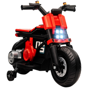 Moto Eléctrica Infantil 6V con Faros Música Ruedas Auxiliares 86x44x58 cm Rojo