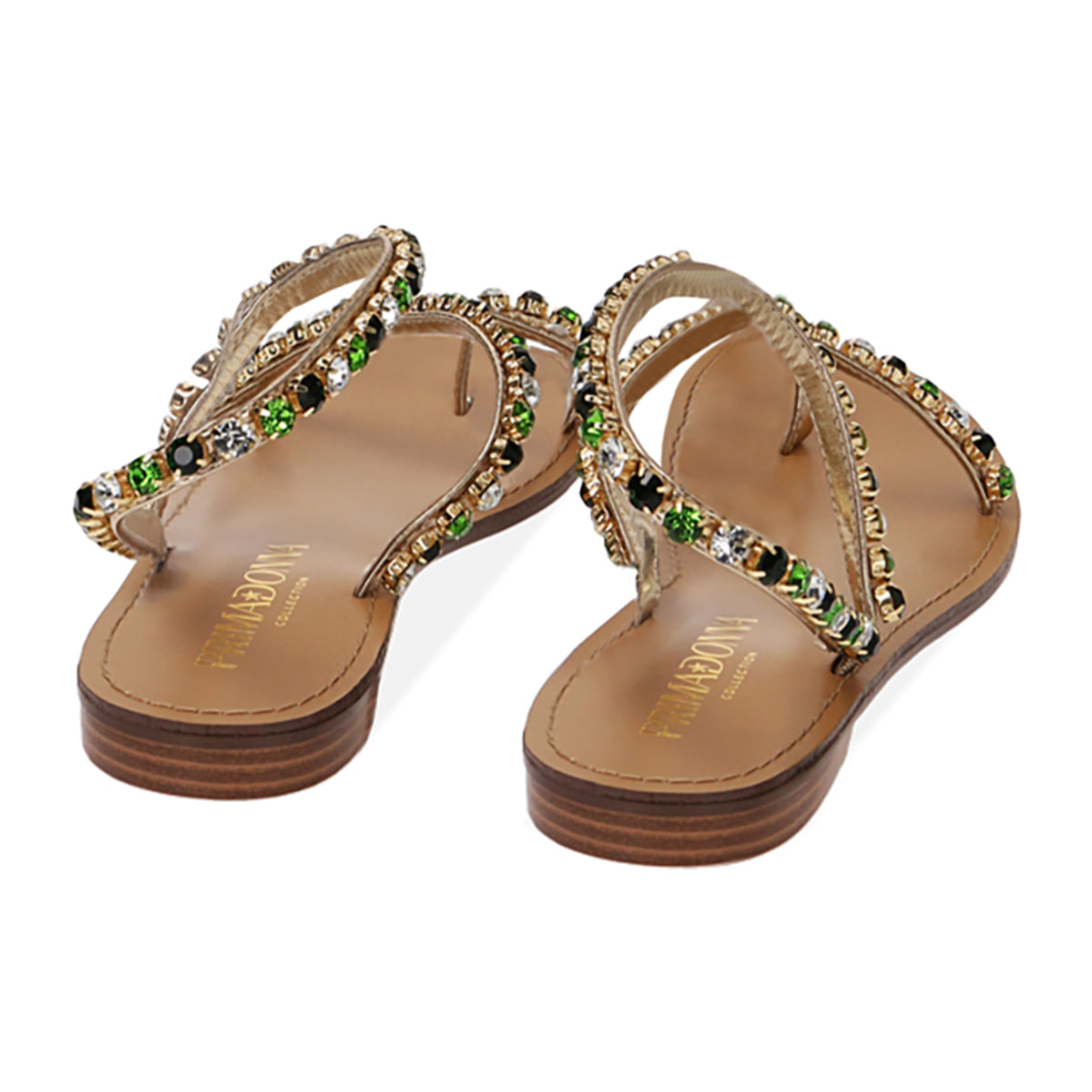 Sandalias con joya de oro laminado