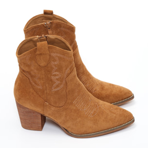 Stivaletti texani in simil pelle scamosciata con ricamo